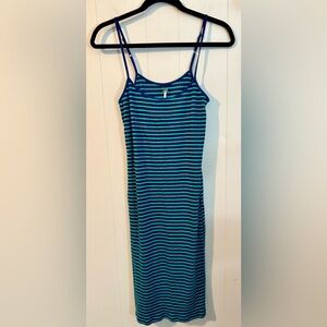 FREE PEOPLE Blue and Green Ribbed Striped Maxi Dress, Size S